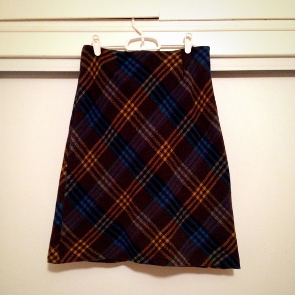 Brown and Blue Plaid Wool vintage inspired skirt