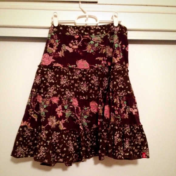 Brown Pink and Mint Bohemian Floral Skirt