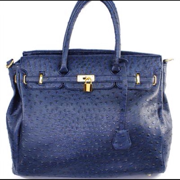 Navy ostrich tote bag