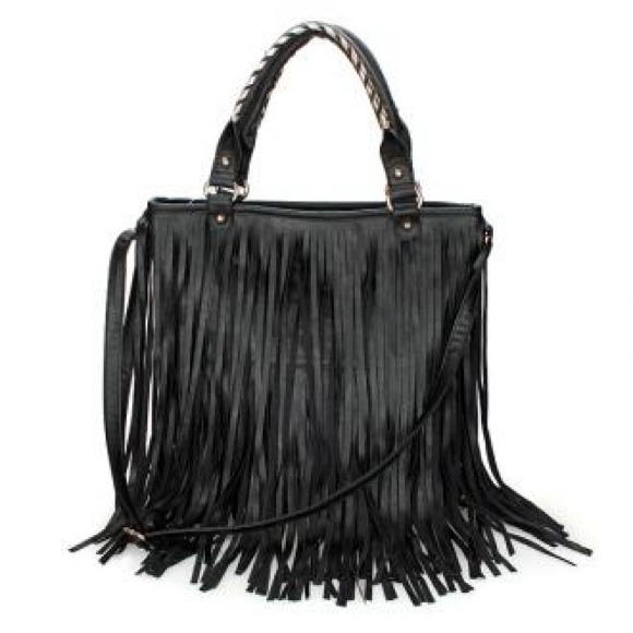 Black fringe tote