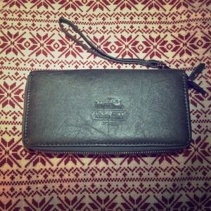 Coach Double Zip Grey Metallic Leather Wallet