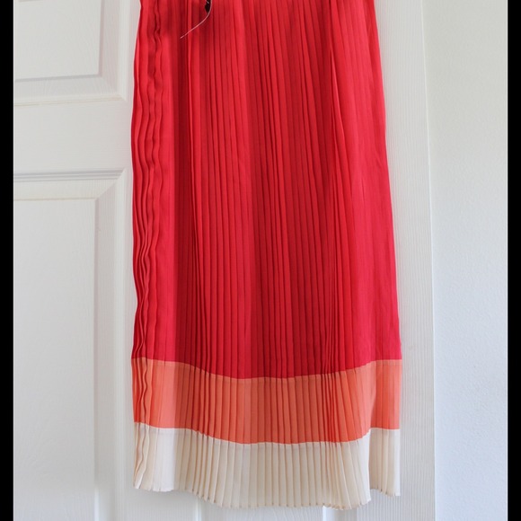 NEW! Pleated Color-blocked Midi Skirt