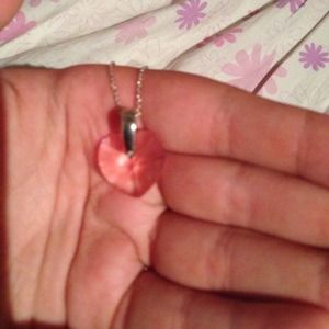 New pink heart shaped Swarovski pendent + necklace