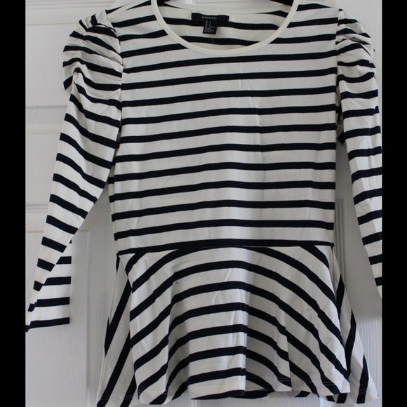 NEW Striped Knit Peplum Top