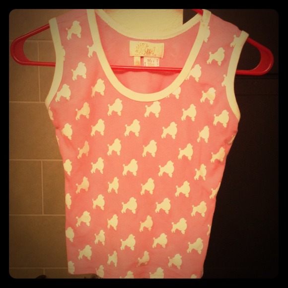 Vintage Sara Burman pink and white poodle crop top