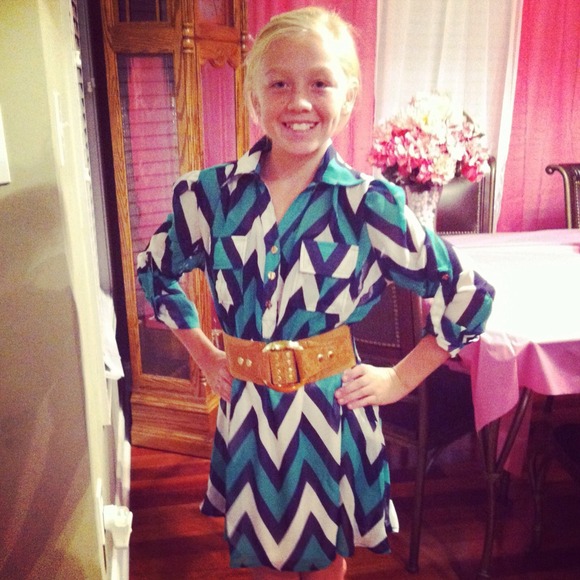 SOLD Green and Navy chevron dress