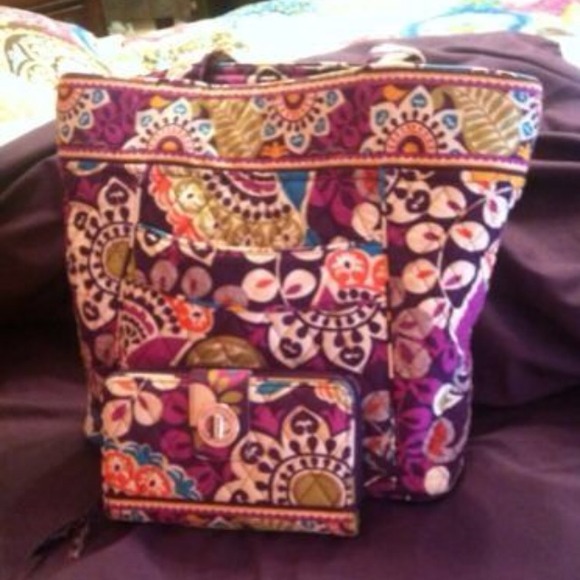 Vera Bradley Plum Crazy. Tote and turn lock wallet