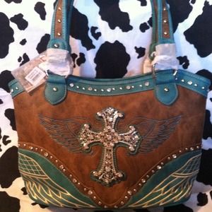 New Montana West Rhinestone Winged Cross Bag