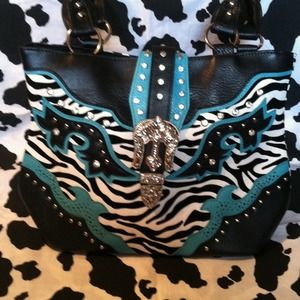 Rhinestone Zebra/Turquoise Bag western style