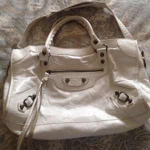 White Benciaga Paris bag