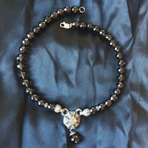 Diamanté and dark brown glass bead necklace.