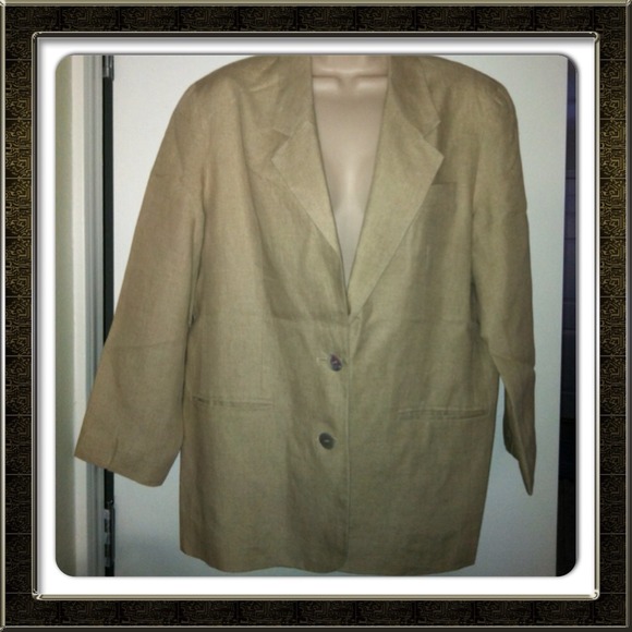 TALBOTS PETITES Tan Lined Linen Jacket Size 12 P