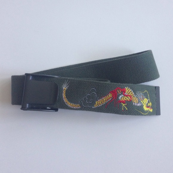 MWT 2" green canvas belt w dragon embroidery