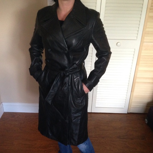 Danier Black lamb skin 3/4 length leather coat