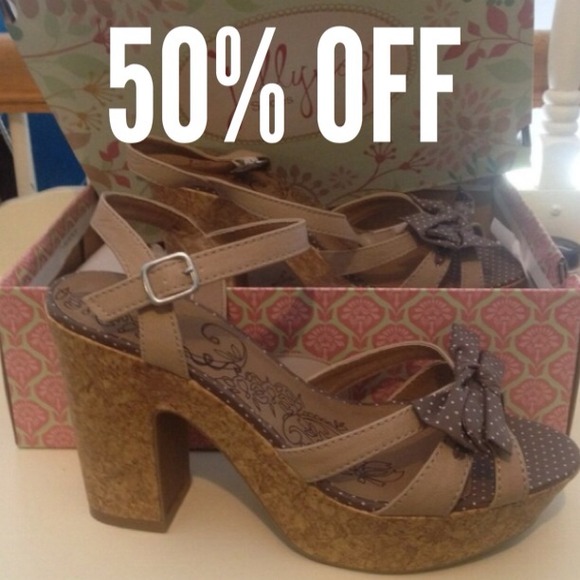 50% OFF Polka Dot Brown Cork Heels!