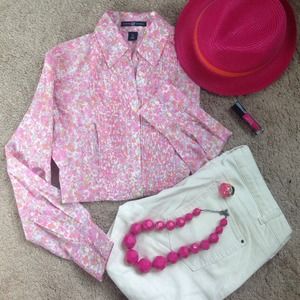 Pink flower printed shirt with gathered front