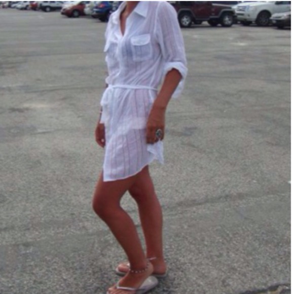Dresses & Skirts - 🎉🎉Ladder lace white shirt dress/coverupHP🎉🎉🎉