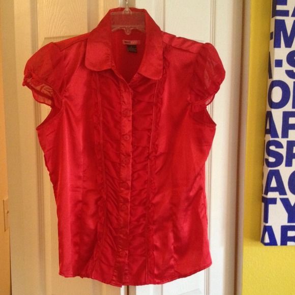 Red satin blouse with rouching