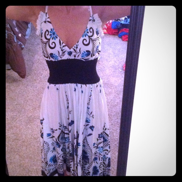 Gorgeous Blue Black & White Long Sundress. NWOT