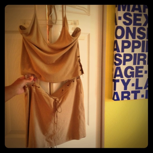 Tan microfiber halter and mini