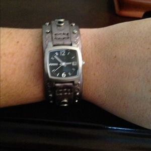 Grey and black embellished fossil watch