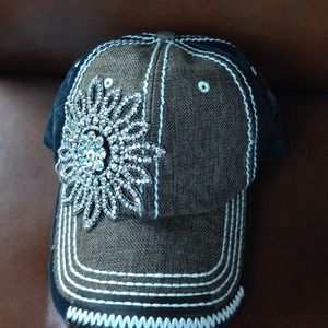 Brown Linen Embellished baseball Cap