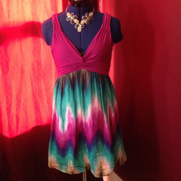 Sexy deep V front and back multicolor dress.