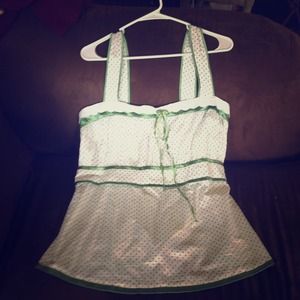 SOLD Green & white Polka dot shirt