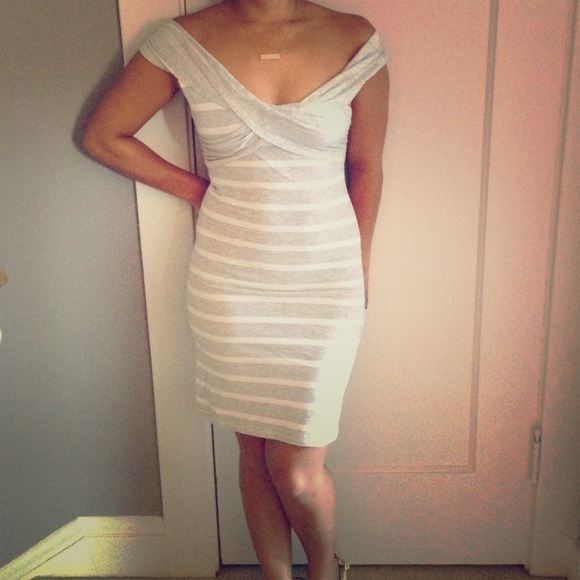 Sexy grey and white off the shoulder dress. NWOT