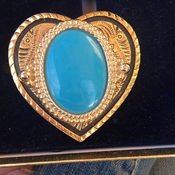 Real Gold and Turquoise Belt Buckle