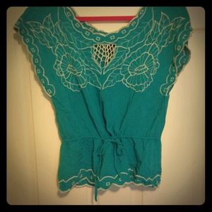 Teal boho tie shirt