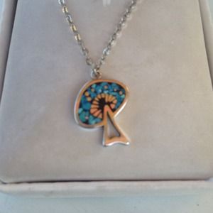 Real Turquoise and Silver Necklace Mushroom