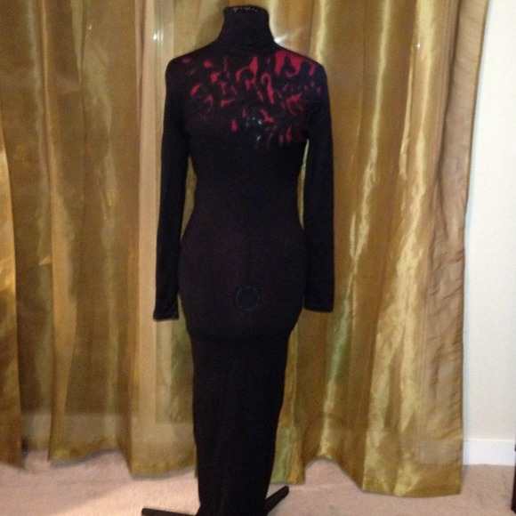 Long black turtleneck sweater dress