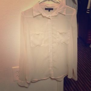 Cute cream see through long sleeve blouse