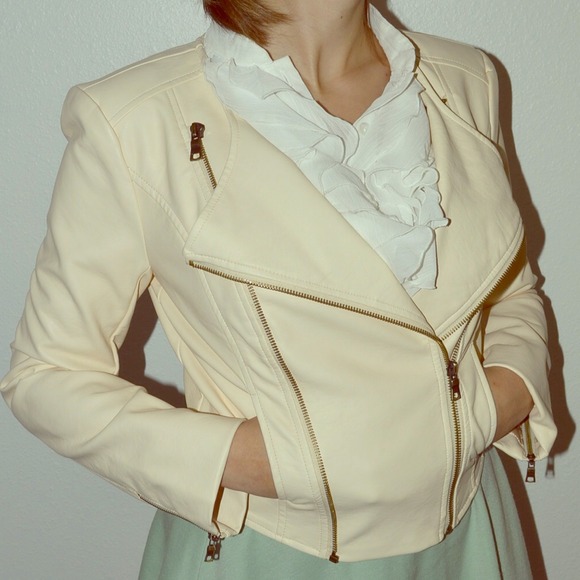 Ivory Faux Leather Jacket