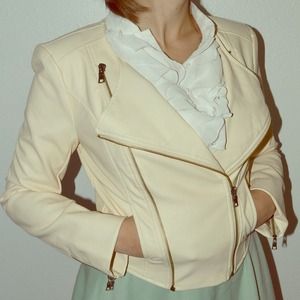 Ivory Faux Leather Jacket