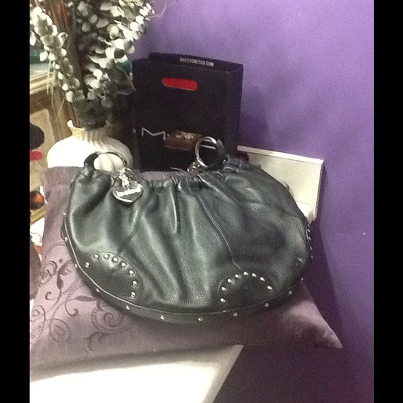 BEBE Black Leather Hobo Handbag