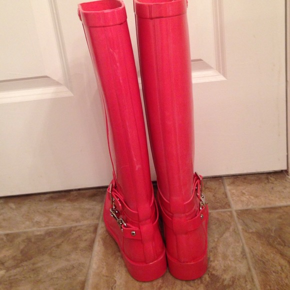 pink coach rain boots