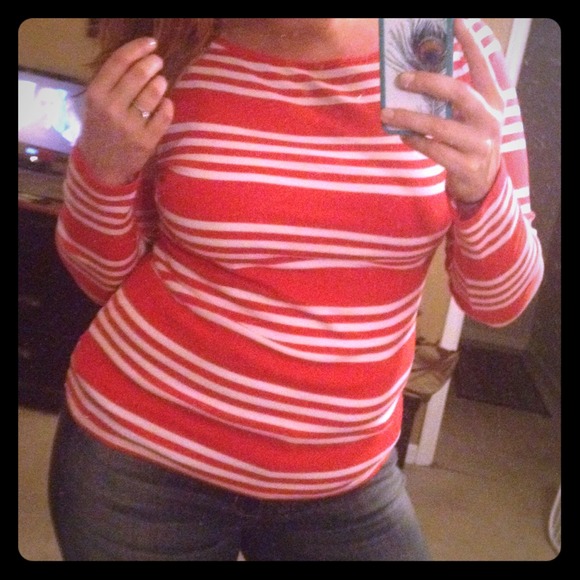 Red striped boat neck top