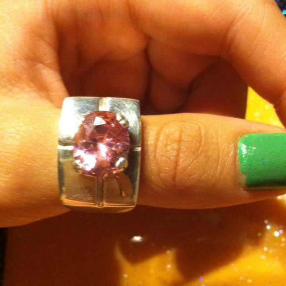 Pink crystal ring sterling 925!