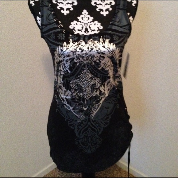 New embellished black tank top