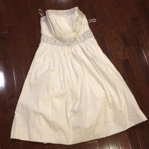 Off white embroidered strapless dress