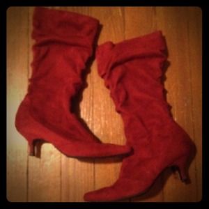 George maroon suede low heel boots