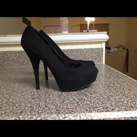 Black suede high heels