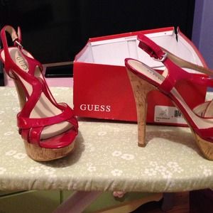 Red Guess Open toe heels