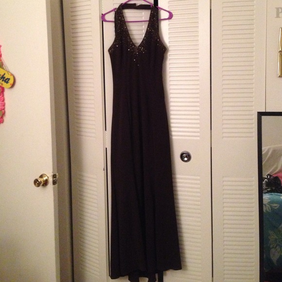 Brown, beaded, formal dress