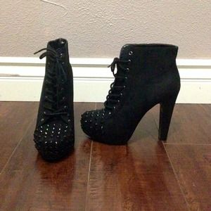 Studded Suede Black Booties