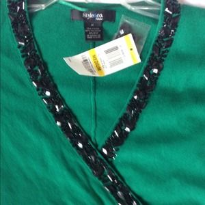 💚NWT Macy's Sexy Green Beaded Sweater M