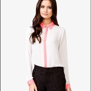 🚫Bundled🚫Forever21 White and Pink Chiffon Top