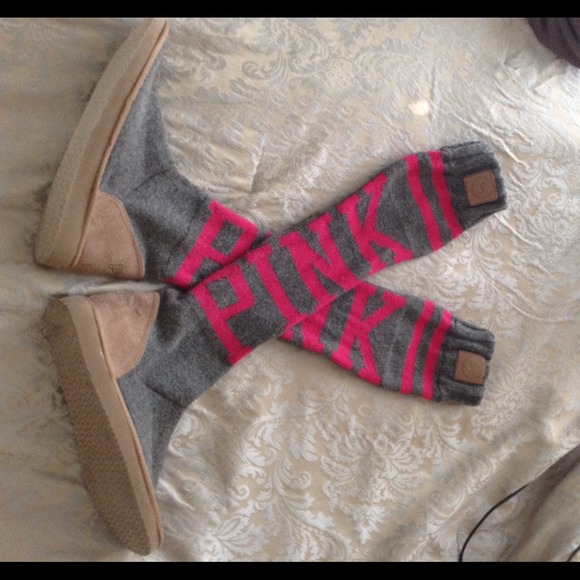 Victoria's Secret above the knee grey/pink slipper